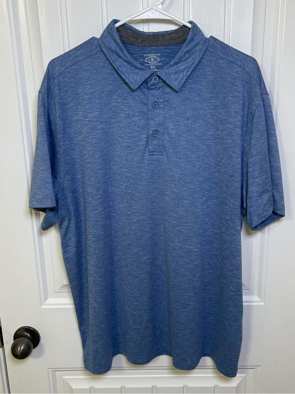 G.H. Bass & Co. Men's Short Sleeve Polo Shirt, Heather Blue - Size XL